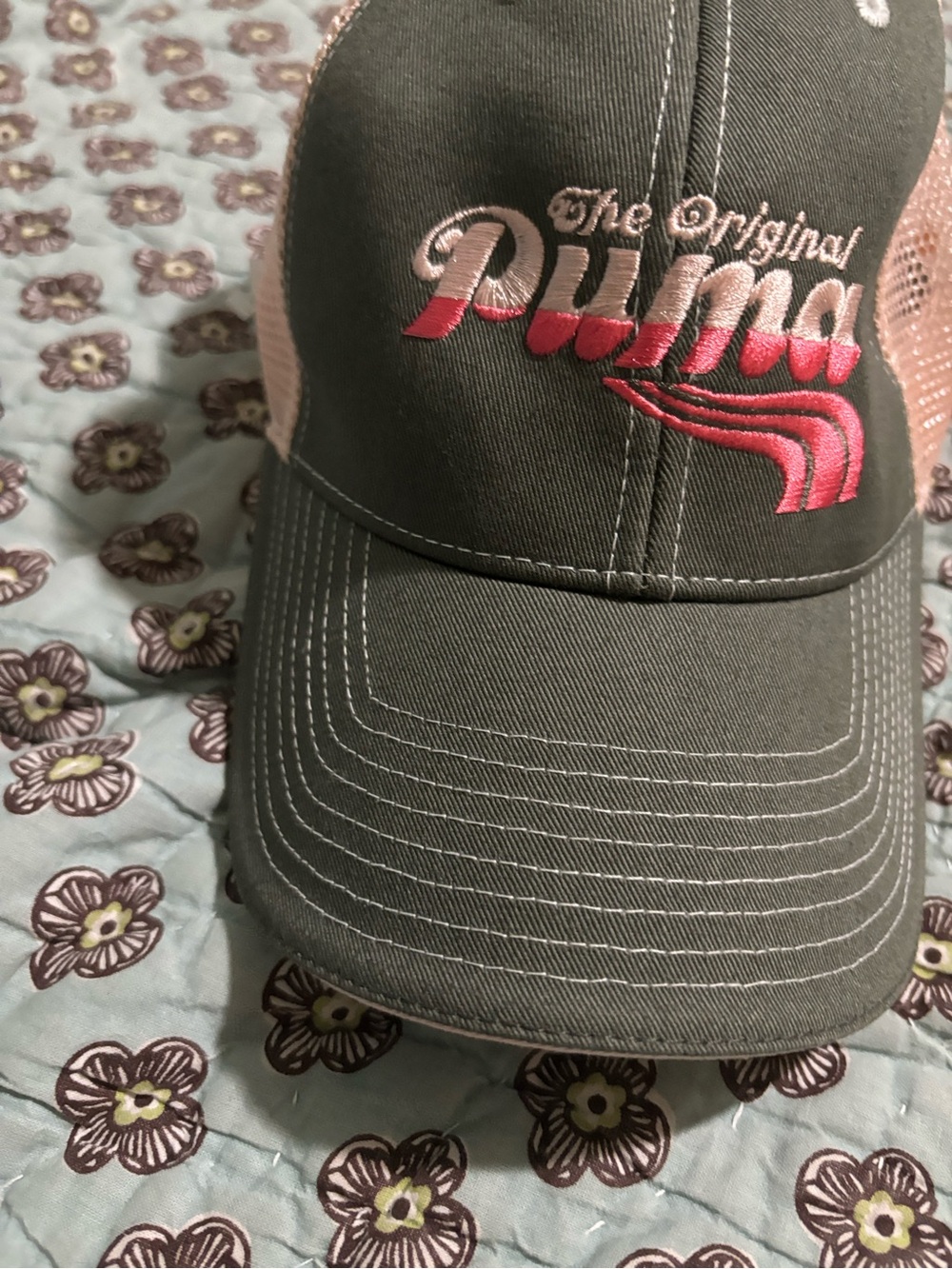 Puma Gray Cap with Pink Logo Embroidery